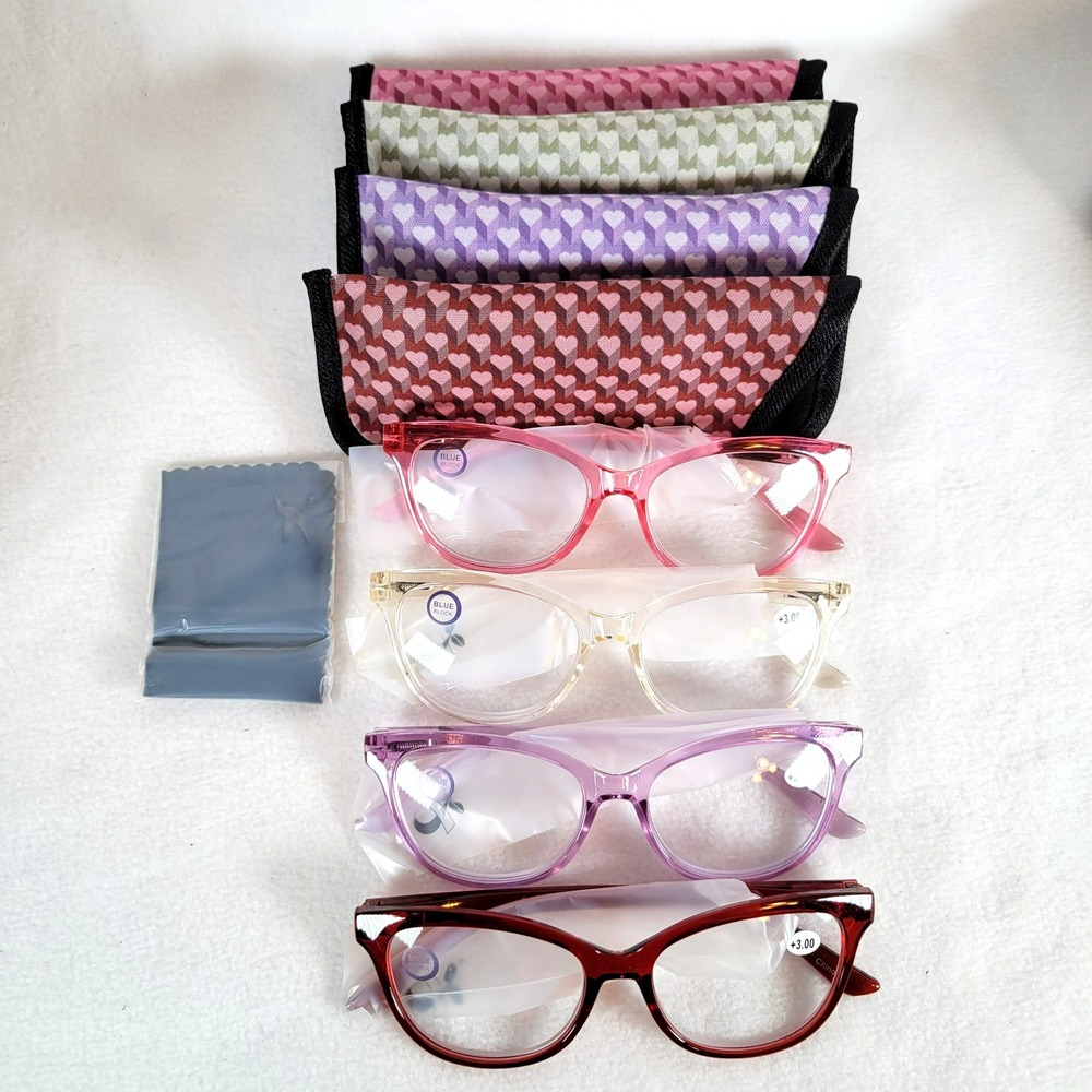 Hummingbird Womens Set of 4 See The Love Blue Light Readers +3.00 Multicolor